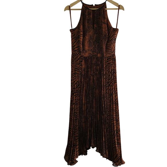 WHBM Animal Print Full Skirt Pleated Halter Maxi Dress Size 2 - Picture 1 of 10